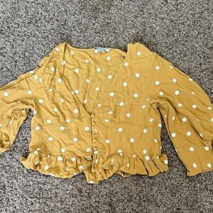 American Eagle Outfitters Mustard Polka Dot Blouse